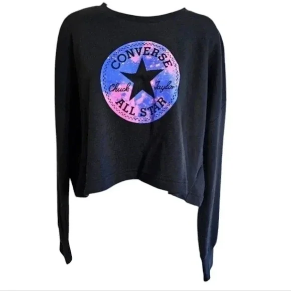 Converse All Star Cropped Sweatshirt L – Y2K Streetwear Skater Academia Style - Picture 2 of 8